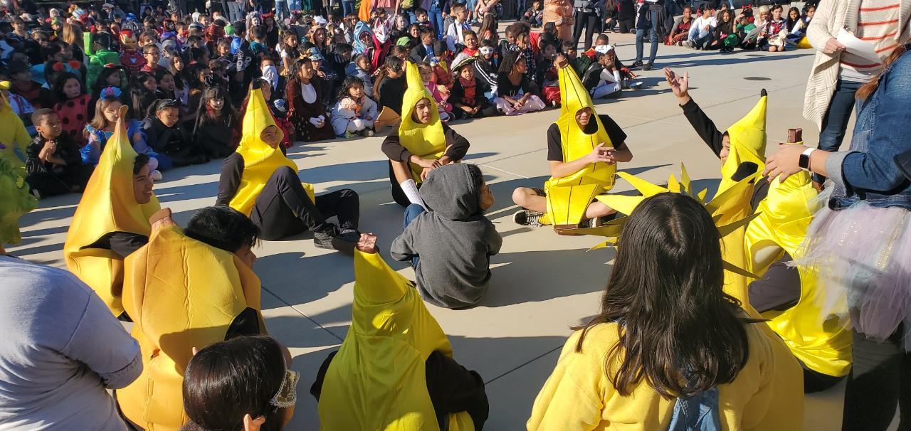 Students in banana costumes