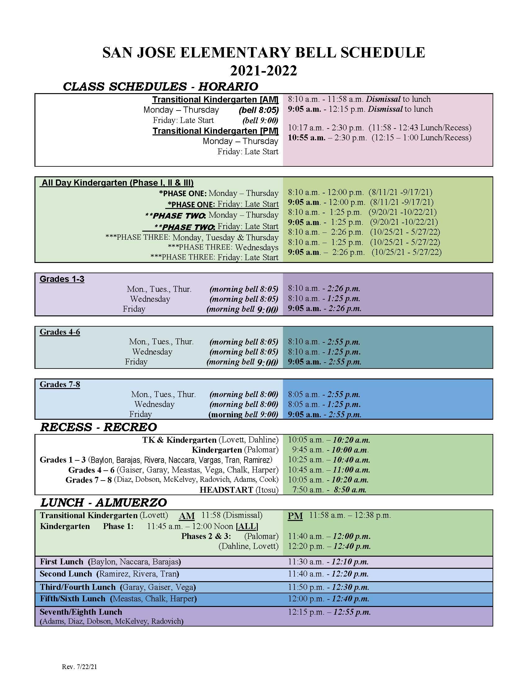 San Jose Bell Schedule